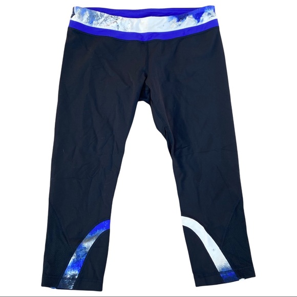 lululemon athletica Pants - Lululemon Run: Inspire Crop II Black Milky Way Multi Print Pigment Blue Size 12